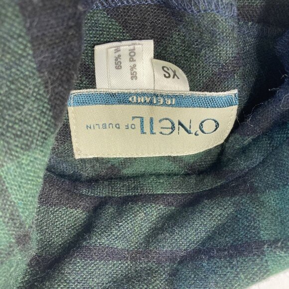 O’Neil of Dublin Plaid Poncho Girls Size XS Green Blue Wool Collared i59 - Picture 2 of 3